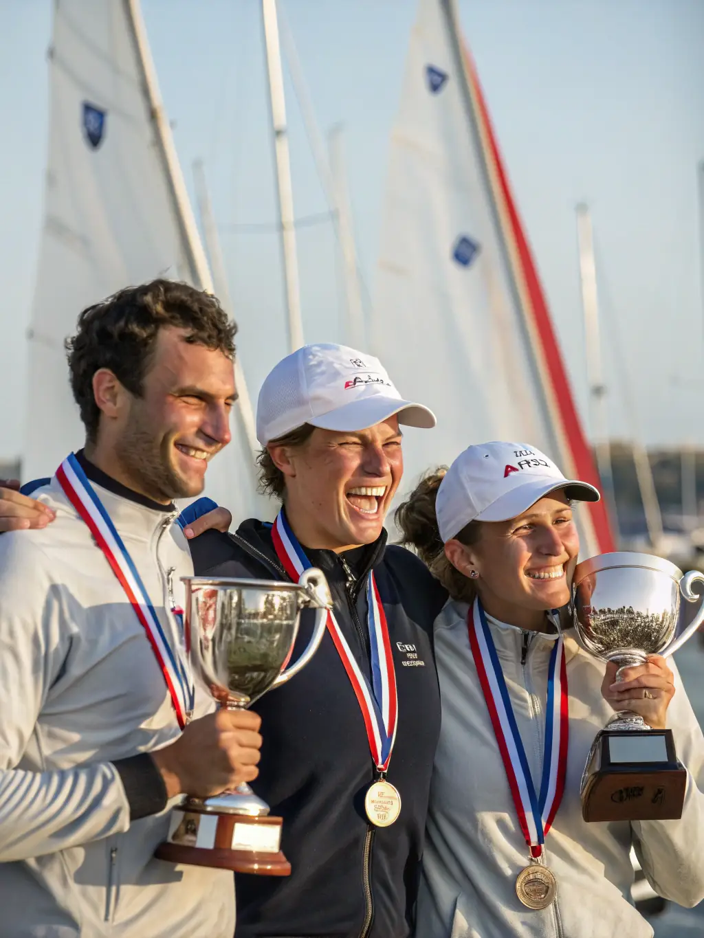 A vibrant photo of club members participating in a local sailing regatta, showcasing teamwork and competitive spirit against the backdrop of the sea.