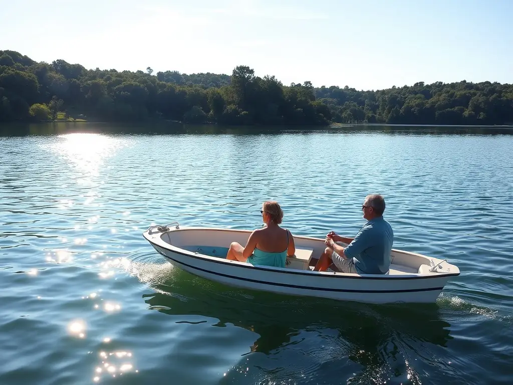 A scenic image of a social sailing event, with members enjoying a leisurely sail and picnic on the water. The atmosphere is relaxed and convivial, highlighting the social aspect of the club.